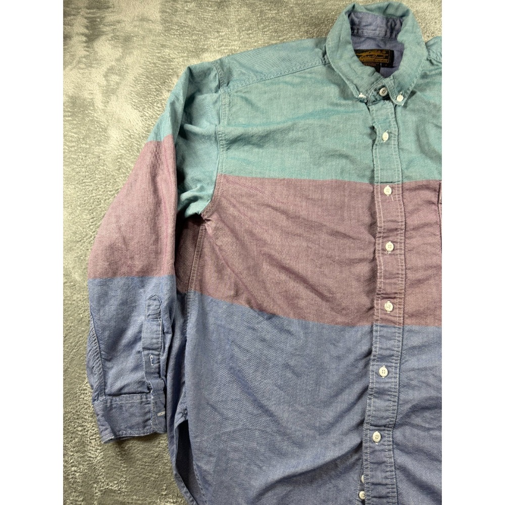 Vtg Eddie Bauer Shirt Mens L Colorblock Button Down Oxford 90s - Picture 2 of 7